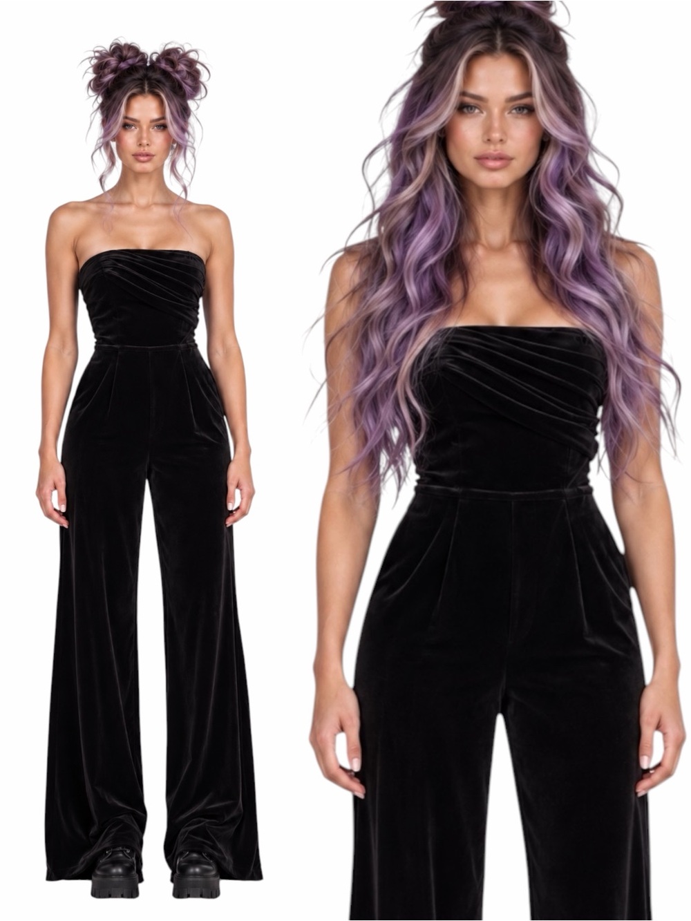 Steve Madden – Swanilda Strapless Velvet Wide-Leg Jumpsuit – Black – Sz. S